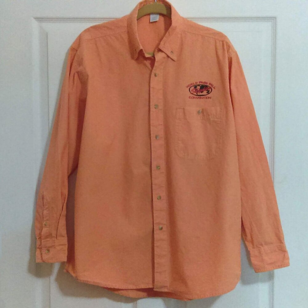 Crystal Springs 100% Cotton Long Sleeve Shirt Sz. L Orange Button Up Skydive